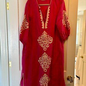 Elegant Pink Embroidered Midi Dress